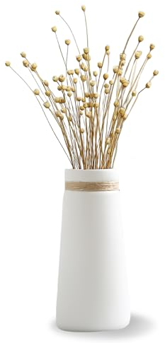 HOMURY Vase en céramique blanc : vase en céramique pour herbe de la pampa, vase en céramique pour décoration bohème, vase haut blanc mat, vase à fleurs pour décoration bohème, vase minimaliste,
