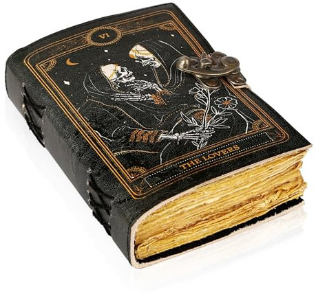 Tuzech Book of Spells Ledergebundenes Tagebuch, Büttenrand, Papier, Grimoire, gedrucktes Tagebuch, Spirale, Gothic-Notizbuch, antikes Vintage-Buch für Männer und Frauen (die Liebhaber)