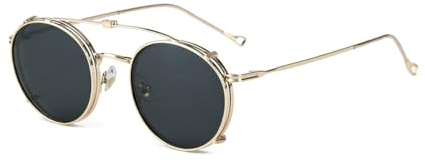 kachawoo Runde polarisierte Sonnenbrille Männer UV400 Linse Clip auf Sonnenbrille Frauen Metallrahmen Flip Up Brillen (gold with black)