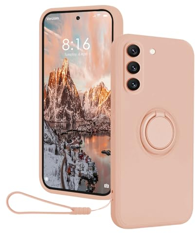 CAIOUS Silikon Hülle für Samsung Galaxy S24(2024 6.2 Zoll),Ring Case 360 Grad Halter Ständer handyhülle mit Band Kette innem Microfaser Magnetischen Autohalterungen Cover (Rosa)
