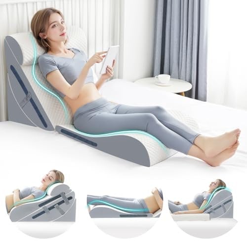 4PCS Orthopädisches Bettkeilkissen-Set mit vollem Memory-Foam-Taillenkissen, Keilkissen zur Linderung von Rückenschmerzen, verstellbares Bettkeilkissen zum Schlafen, nach der Operation,