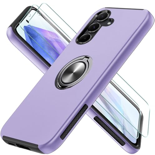 Guisessy für Samsung Galaxy A55 5G Hülle mit 2 Stück Schutzfolie, [Eingebetteter Ständer] [Militärgrad] Unzerstörbar Mehrschichtig Schutzstoß Handyhülle für Samsung A55 5G - Violett