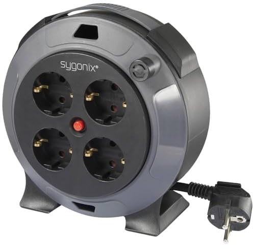 Sygonix SY-5806896 Kabeltrommel 5 m Schwarz Schutzkontakt-Stecker