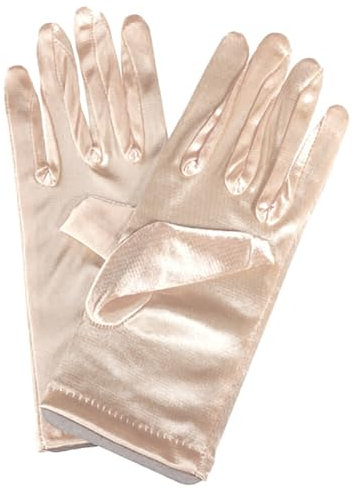 ihreesy Kurze Satin Handschuhe Damen Handgelenk, 22cm Kurze Satin-Opernhandschuhe Brauthandschuhe Braut Handgelenk Spitzenhandschuhe für Abendparty, Halloween,Champagner