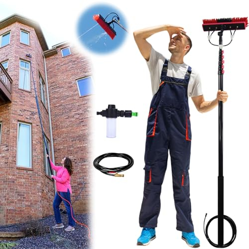 SADOMAIN Teleskopstange Fensterreinigung 3.6-10.8M teleskop waschbürste mit Seifenspender zur Reinigung von Solaranlage Terrassendach Wintergarten Reinigungsset PV Anlage Reinigung (35cm Brush,10.8M)