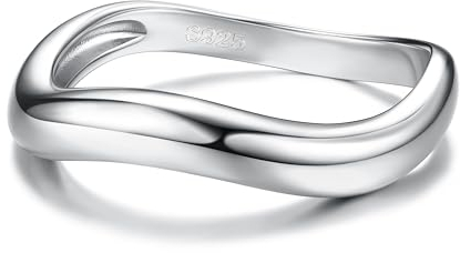 Adramata Ring Silber 925 Damen 14K Vergoldet Verlobungsring Eheringe Engagement Ringe Frauen Gewellter Stapeln Daumenring Einfache Band Ring, Gold/Silber Versprechen Ringe Schmuckgeschenke,S9