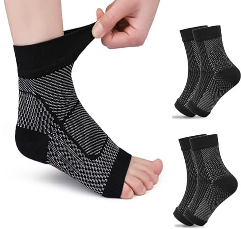 Onperpoe 2 Paar Kompressionsstrümpfe Damen Herren Orthopädische Kompressionssocken für Die Nacht Soothe Socks Neuropathie Zehenfreie Socken Orthopädische Socken mit Fußgewölbestütze (L/XL Schwarz)