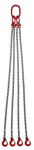 KumuJ 4 Strang Kettengehänge, 1.5m Anschlagketten 8mm Krankette 5t Kettengehänge Anschlagkette, Rot, Geeignet für Die Installation Von Stahlrohrwerken und Benzinrohrleitungen