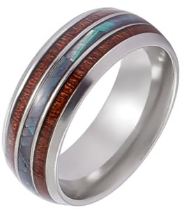 UNICRAFTALE 1 Stück Holzeinlage Gewölbter Muschelopal Fingerring Größe 8 Echtholzeinlage Bandring Edelstahl Fingerring Ehering Verlobungsring Klassischer Für Männer Schmuckherstellung Geschenk 8mm
