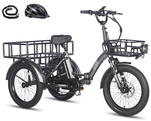 Fafrees F20 Mate E-Bike Tricycle, 20 * 3.0 Inch Foldable Tricycle for Adults, 48V/18.2Ah Removable Battery, Front Rack, Electric Cargo Trike for Senior, Range 110KM (Grey)