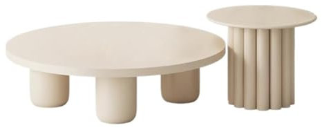 WOSHIXIAOKEAI Beistelltisch Nordischer Kreativer Couchtisch, Wohnzimmer, Zuhause, Rund, Cremefarben, Massivholz, Beistelltisch, Kleiner Tisch, Wabi-Sabi-Stil Couchtisch(L)