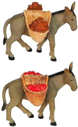 Acan Tradineur - Pack de 2 burros con alforja para Belén, durexina, Figuras Decorativas de Animales para Nacimiento, Adorno Artesano, Pesebre, Navidad, 7 x 8 x 3 cm, Modelo Aleatorio.