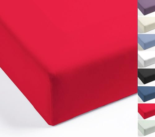 MISTRAL HOME Spannbettlaken Perkal Uni Bettlaken Laken Ägyptische Baumwolle 90x190-100x200 / 140-160x200 / 180-200x200 cm, Farbe:Rot, Größe:140x200cm