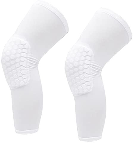 XIASABA 2 Piezas Rodillera Unisex Alargada Anticolisión Compresión Rodillera para Baloncesto Blanco para 160 175 Cm De Altura (L para 175‑185 cm de altura)