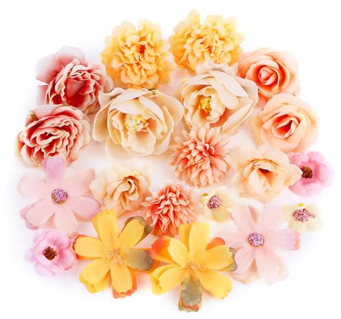 GUOSIYAO Teste Di Fiori Artificiali Fiori Finti Per Decorazioni Fiori Di Stoffa Fiori Artificiali Decorativi Decorativi Per La Casa Di Nozze Ghirlanda Scrapbooking Artigianato 20Pcs (Arancia)
