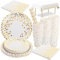 Oungy 251 PCS White and Gold Party Supplies Set, Disposable Party Tableware Set, Party Plates, Cups, Straws, Napkins, Tablecloth for Birthday Wedding Anniversary (50 Guests)