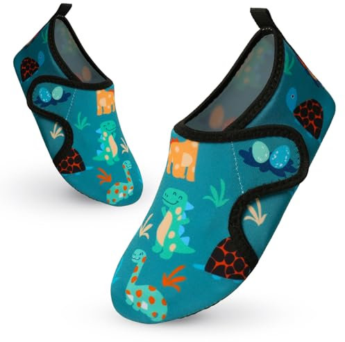 Chaussure Plage Enfant Fille Garçon Antidérapant Séchage Rapide Lumière Piscine Aquatique Chaussures d Eau Dinosaure Vert 32-33