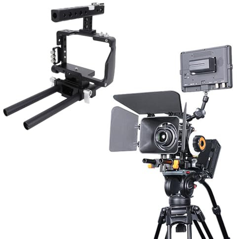 Kamera-Videokäfig, Film- und Filmproduktionsset für A6300, DSLR-Rig-Kamerakäfig mit Matte Box Follow Focus, Kamera-Videostabilisierungskäfig-Set aus Aluminiumlegierung