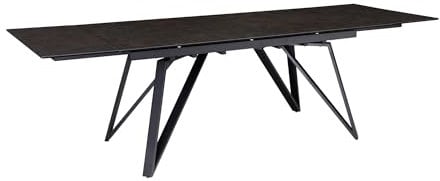 Mesa de comedor extensible de 180 a 260 cm, cerámica y cristal negro, mesa de cerámica grande, mesa de cocina rectangular de diseño, mesa de comedor extravagante con patas de metal