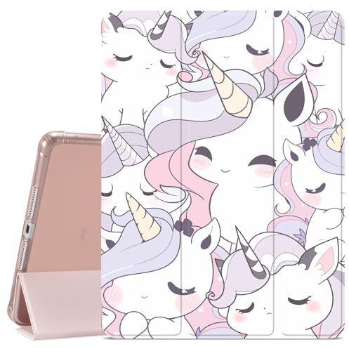 Coque imprimée licorne kawaii pour iPad (A16) 11{^>e<^} génération 2025 11/10{^>e<^} génération 2022 11 pour filles et garçons, porte-crayon, dos transparent en TPU souple et coque à trois volets