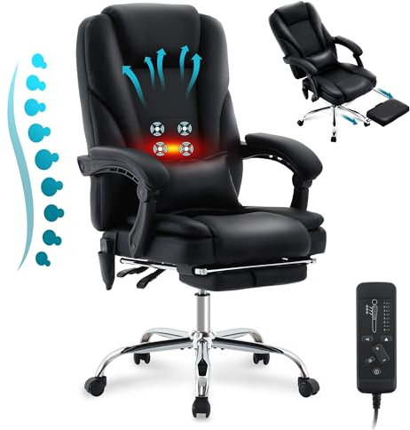 Fantasylab Bürostuhl Chefsessel mit Massagefunktion Ergonomischer Schreibtischstuhl 200KG Bürosessel aus Stoff Computerstuhl mit 4-Punkt-Massage, Schwarz