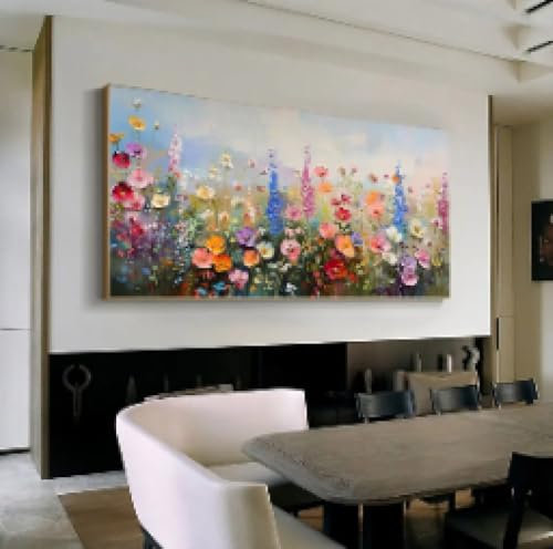 XINBAO Peinture de fleurs sur toile, décoration murale abstraite, grande peinture à l'huile texturée, tableau de salon, images murales, 55 x 110 cm, sans cadre
