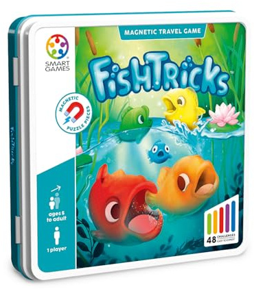 SmartGames - Fishtricks | Kinderpuzzle 48 Herausforderungen | Spiele Kinder 7 Jahre oder älter | Lernspiele für Kinder ab 7 Jahren | Mehrstufiges Brettspiel