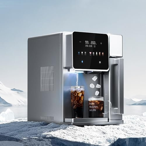 THYXGS Distributeur d'eau 3 en 1 avec Machine À Glaçons, Fontaine À Eau De Comptoir en Acier Inoxydable, Bullet Ice, Réservoir d'eau De 5,5 L + 1,2 L, Capacité d'eau Chaude De 21 L/h (≥ 90 °C)