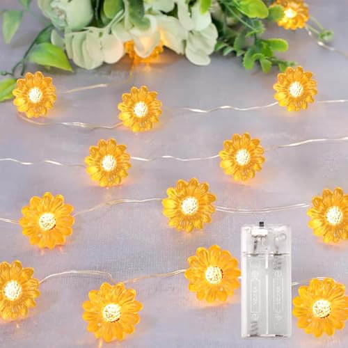 ENLACE Sonnenblume Lichterkette, 2M 20 LED Lichterkette Blumen Batteriebetrie, Künstliche Sonnenblume Lichterkette Dekoration für Kinderzimmer Garten Hochzeit Party Außen Innen