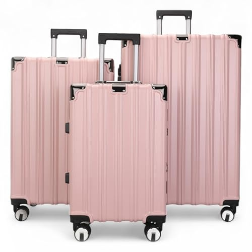Infinity Leather Koffer Trolley Handgepäck Handgepäck Hartschale PC Reisetasche Leichtgewicht mit langlebigen 4 Spinner-Rädern (Pink, 3 Pcs Set)