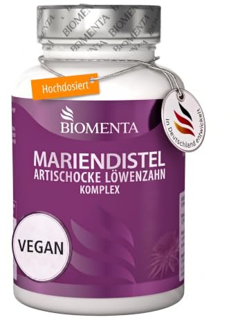 BIOMENTA Mariendistel + Artischocke + Löwenzahn Komplex hochdosiert - 125 Leber Kapseln synergetisch ergänzt mit Cholin, Desmodium + Wacholder - vegan - Premiumqualität