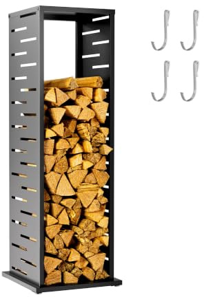 WESTMANN Kaminholzregal Luma Grid 38x38x112 cm Anthrazit Stahl wetterfest | Klare Gitterstruktur für moderne Optik, höhenverstellbare Füße für unebene Böden und 4 S-Haken für Kaminzubehör inklusive.
