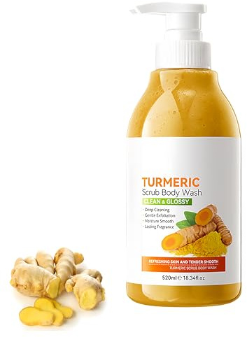 Duschgel with Bio Kurkuma, Natürliches Körperpeeling & Flüssigseife für Hautberuhigung, Tiefenreinigung für Körper und Gesicht, mit Vitamin C Peeling Duschgel für Männer Frauen (1pc, 520g)