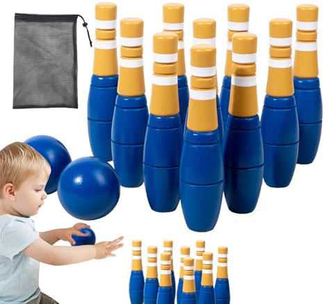 Bowling-Set aus Holz, bunte Kugeln, sicheres Design, leicht zu transportieren, Größe 17 cm für Kinder, Hinterhof, Innen- und Außenbereich, pädagogische Familienaktivität