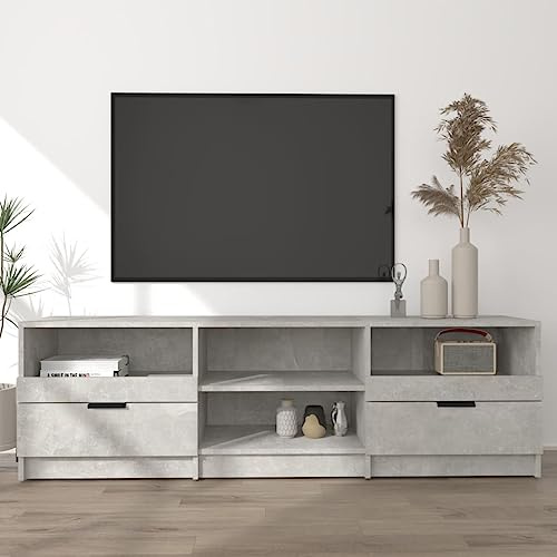 Fangmaliuyun Meuble TV bas gris béton 150 x 33,5 x 45 cm en bois avec tiroirs, meuble TV moderne pour grands téléviseurs, table TV stable avec beaucoup d'espace de rangement pour salon, bureau