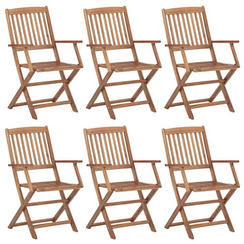 Runheo Klappbare Gartenstühle 6er-Set, Akazienholz geölt, 54,5x57,5x91 cm, robuste Outdoor Stühle für Balkon, Terrasse & Garten, Bequeme Relax Stühle