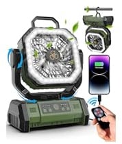 Spopal Ventilador de Camping, [20000mAh] Ventilador Recargable Con Remoto | Rotación de 270 °, Temporizador, Batería Externa, Luz LED, 4 Velocidades, para Oficinas Viaje Tienda Corte de Energía-Verde