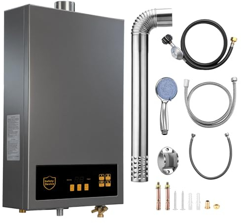 12L LPG-Durchlauferhitzer 24KW Elektronischer Durchlauferhitzer Warmwasserbereiter, Gradgenaue Temperaturwahl, Schnelle Erwärmung, LED-Touchscreen-Knöpfen, für Camping, Boot, Wohnmobil, Haus