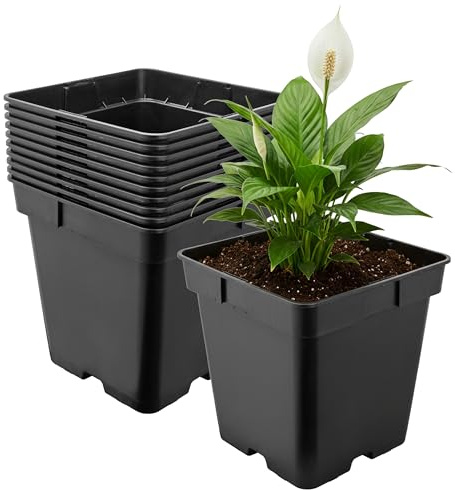 Garronda Pflanztopf Kunststoff 18 x 18 x 18 cm (4L) 10er Set eckig mit Drainagelöchern Blumentopf robust Pflanzentopf für Garten Gewächshaus Balkon Anzucht Innen Außenbereich Schwarz GD-0199