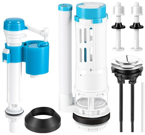 Toilet Flush System Replacement for 2 Outlet Ldual Flush Cistern Valve | Button Dual Flush Valve & Fill Valve Kit, Universal Ldual Flush Cistern Valve, Adjustable Height Toilet Fill Valve