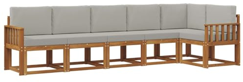 vidaXL Outdoor-Sofagarnitur mit Kissen 6 pcs Natürlich und Hellgrau, Modernes Garten-Sofa, Langlebiges Outdoor-Sofa-Set, Lounge-Möbel für die Terrasse, Bequeme Sitzgelegenheiten