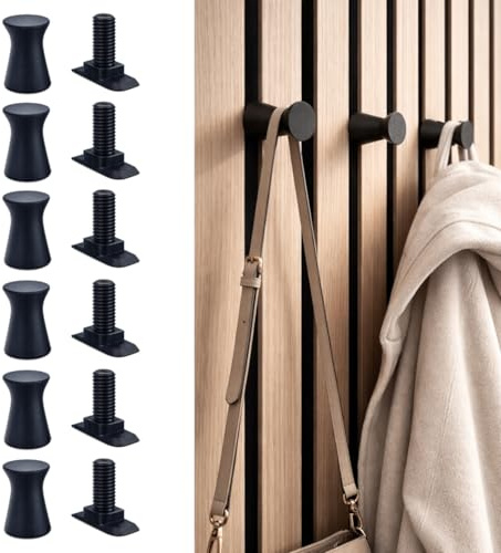 Kstar Runde Haken für Akustikpaneele – Garderobenhaken ohne Bohren für Wandpaneele – Wandhaken für Lamellenwand & Holzpaneele – Akustikpaneel Zubehör – 6 Stück