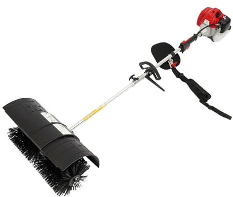 Spazzatrice manuale a benzina con scopa per prato artificiale, vialetti, prati e rivestimenti in nylon, strumento per la pulizia di neve e sporco, a benzina, nero e rosso, 2 tempi, 1700 W