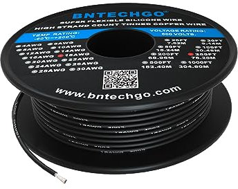 BNTECHGO 18 Gauge Silicone wire spool 250 ft Black Flexible 18 AWG Stranded Tinned Copper Wire