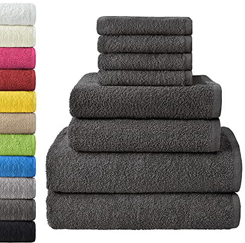 NatureMark 8 TLG. FROTTIER Handtuch-Set mit verschiedenen Größen 4X Gästetücher, 2X Handtücher, 2X Duschtücher | Farbe: Anthrazit grau | 100% Baumwolle