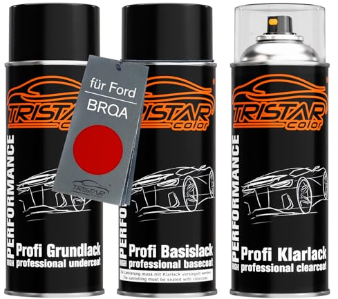TRISTARcolor Autolack Spraydosen für Ford BRQA Race Red/Rouge Racing +1K | Set aus Grundlack + Basislack + Klarlack, Sprühdosen 400ml