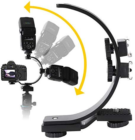 Adjustable Camera Flash Bracket with Dual Hot Shoe Mount, Lightweight Metal Holder for DSLR Camcorder DV Cameras - Portable Photography Accessory
