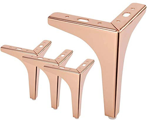 Metal Furniture Legs, 4 Pieces Metal Diamond Triangle Table Legs Cupboard Feet DIY Replacement for Cabinet Sofa Couch Shelf (4 / 10cm,Rose Gold)
