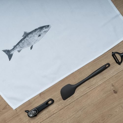 Geschirrtuch weiss, VINTAGE LACHS, dunkelgrau