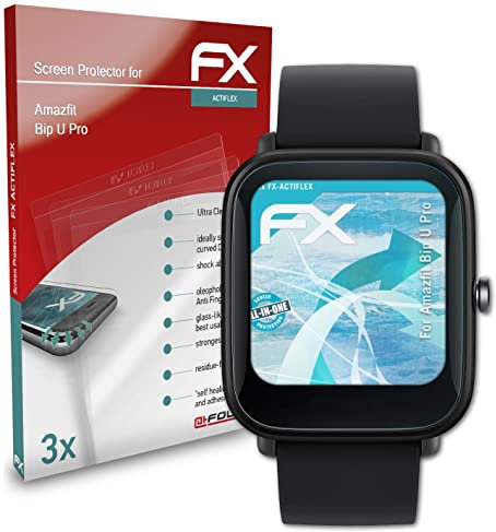 atFoliX Película Protectora compatible con Amazfit Bip U Pro Protector Película, ultra claro y flexible FX Lámina Protectora de Pantalla (3X)